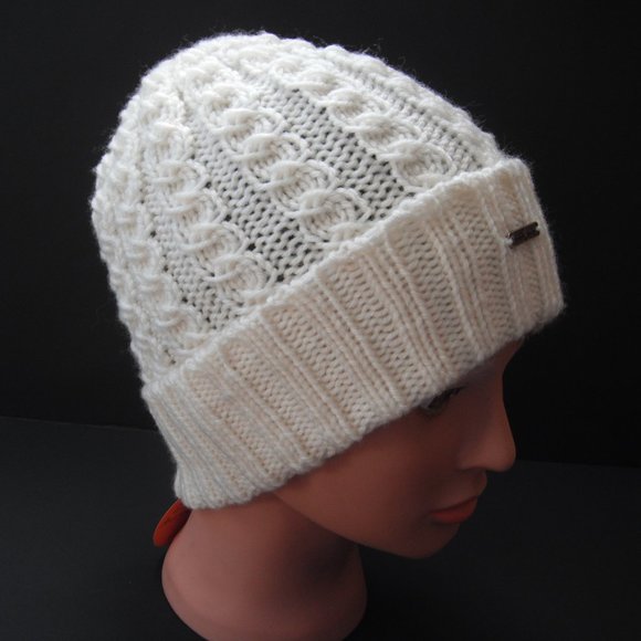 Hand Knitted Hat Toque Adult Size-M-L Acrylic Color White - 031 Hand knit by me - Picture 5 of 8